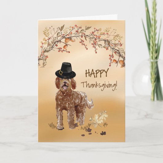 Labradoodle Funny Pilgrim Pet Thanksgiving Kaart (Voorkant)