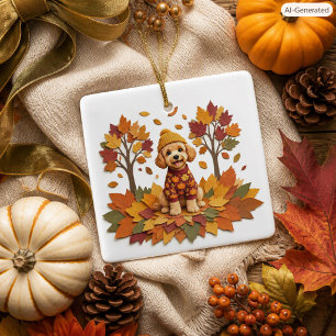 Labradoodle GezinsHond Gelukkige Herfst Keramisch Ornament