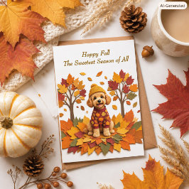 Labradoodle GezinsHond Herfstbladeren Wenskaart Feestdagen Kaart