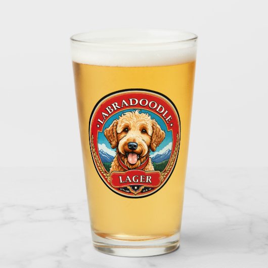 Labradoodle Golden Doodle Bierglas Glas (Voorkant gevuld)
