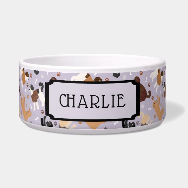 Labradoodle Goldendole Custom Name Dog Bowl Voerbakje (Voorkant)
