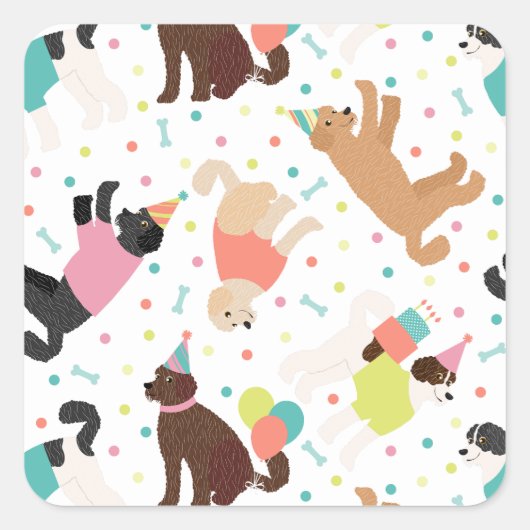 Labradoodle / Goldendoodle Verjaardagsfeest Vierkante Sticker (Voorkant)