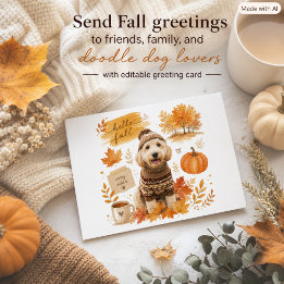 Labradoodle Hallo Herfst Familie Hond Wenskaart Feestdagen Kaart