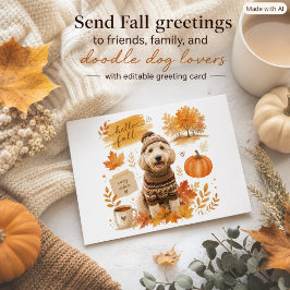 Labradoodle Hallo Herfst Familie Hond Wenskaart Feestdagen Kaart