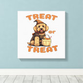 Labradoodle Halloween honden kostuum �Trakteer of Canvas Afdruk (Insitu (Houten vloer))