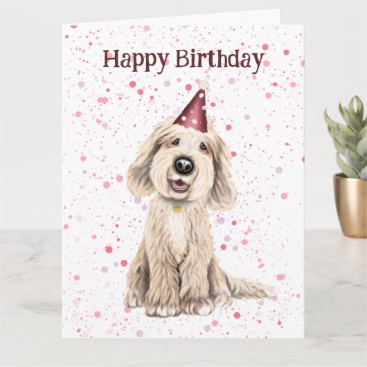 Labradoodle, Happy Birthday Kaart (Kleine Plant)