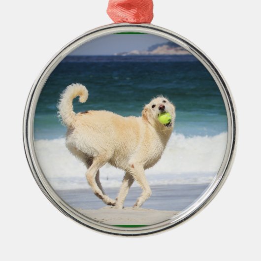 Labradoodle - Happy Day op strand Metalen Ornament (Voorkant)