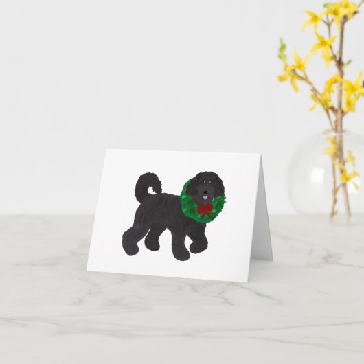 Labradoodle Holiday Greeting Kaart (Gele Bloem)