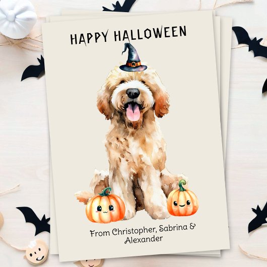 labradoodle hond gelukkig halloween feestdagenkaart