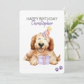 Labradoodle Hond Gepersonaliseerd Gelukkige Verjaa Kaart (Staand voorkant)