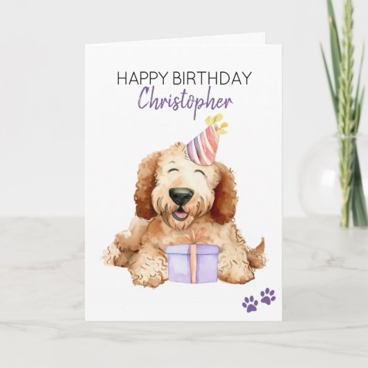 Labradoodle Hond Gepersonaliseerd Gelukkige Verjaa Kaart (Voorkant)