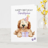 Labradoodle Hond Gepersonaliseerd Gelukkige Verjaa Kaart (Gele Bloem)