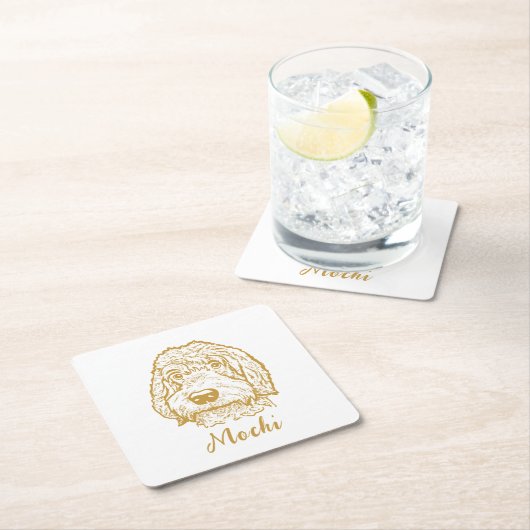 Labradoodle Hond Gepersonaliseerde Hand Drawing Kartonnen Onderzetters (Insitu)