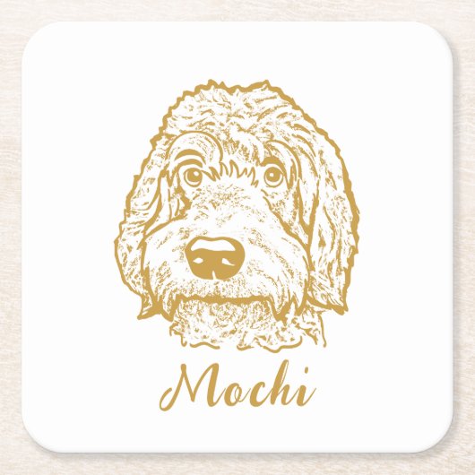 Labradoodle Hond Gepersonaliseerde Hand Drawing Kartonnen Onderzetters (Voorkant)