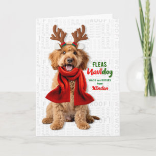 Labradoodle Hond Grappige Vlooien Navidog met Naam Feestdagen Kaart
