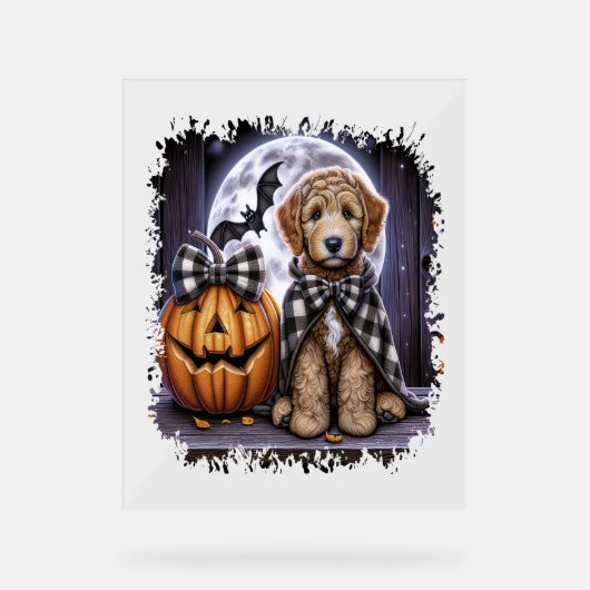 Labradoodle Hond Halloween Plein Acryl Bord (Voorkant)