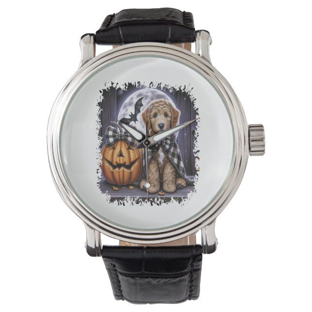 Labradoodle Hond Halloween Plein Horloge (Voorkant)