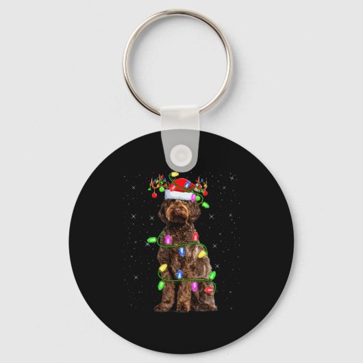 Labradoodle Hond Kerst Verlichting Kerstman Labrad Sleutelhanger (Voorkant)
