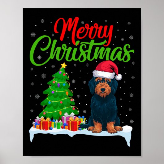 Labradoodle Hond Kerstboom Lichten Grappig Xmas D Poster (Voorkant)