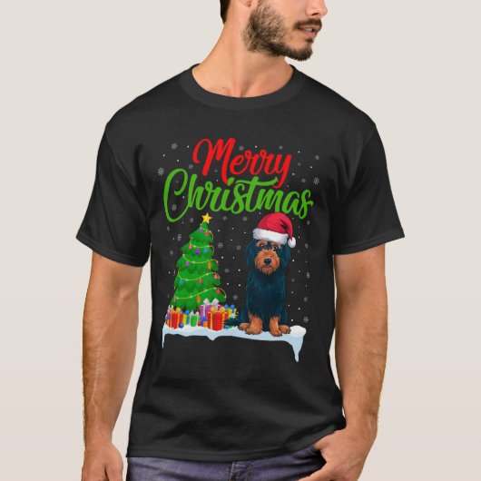 Labradoodle Hond Kerstboom Lichten Grappig Xmas D T-shirt (Voorkant)