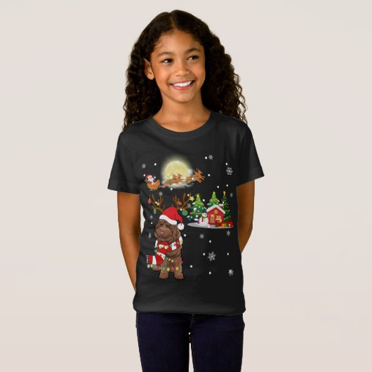 Labradoodle Hond Licht Kerst Rendier Boom Xmas T-shirt (Voorkant volledig)