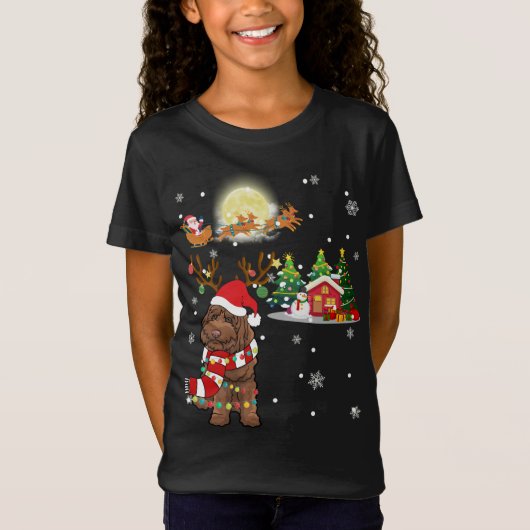 Labradoodle Hond Licht Kerst Rendier Boom Xmas T-shirt (Voorkant)