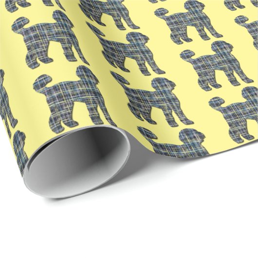 Labradoodle Hond Silhouet Geel & Blauw Raster Geel Cadeaupapier (Rol Hoek)