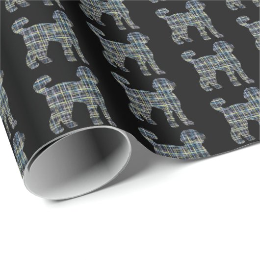 Labradoodle Hond Silhouet Geel&Blauw Raster Zwart Cadeaupapier (Rol Hoek)