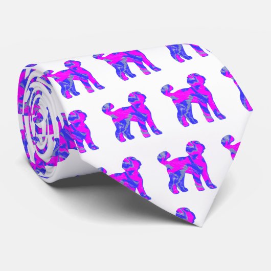 Labradoodle Hond Silhouet Roze Blauw Wit Stropdas (Opgerold)