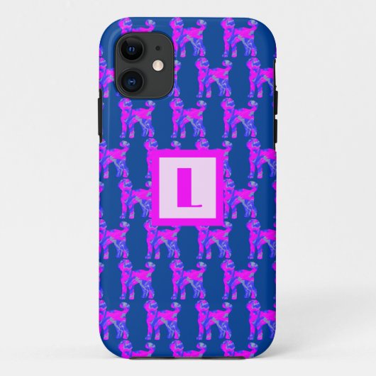 Labradoodle Hond Silhouet Roze Monogram Blauw Case-Mate iPhone Case (Achterkant)