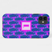 Labradoodle Hond Silhouet Roze Monogram Blauw Case-Mate iPhone Case (Achterkant (horizontaal))