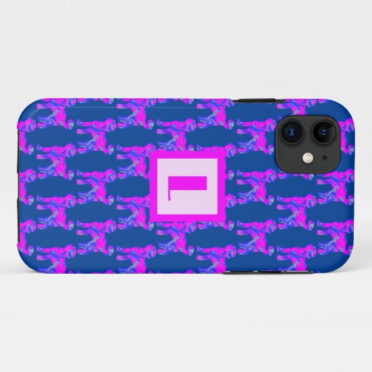 Labradoodle Hond Silhouet Roze Monogram Blauw Case-Mate iPhone Case (Achterkant (horizontaal))