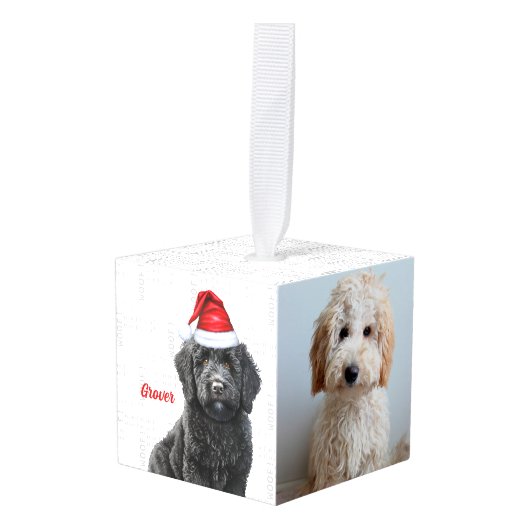Labradoodle Hond Twee Foto Kerstvakantie Decoratie (Voorkant hoekig)