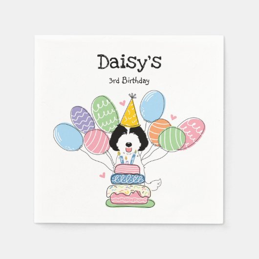 Labradoodle Hond Verjaardagsfeestje Papieren serve Servet (Voorkant)