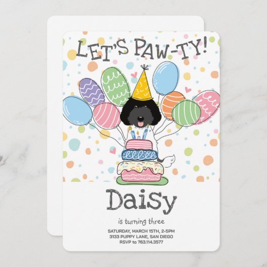Labradoodle Hond Verjaardagsfeestje Uitnodiging (Voorkant / Achterkant)