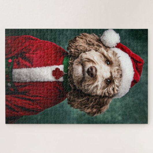 Labradoodle in feestelijke kerstkleding legpuzzel (Horizontaal)