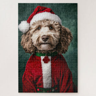 Labradoodle in feestelijke kerstkleding legpuzzel