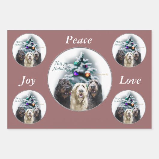 Labradoodle kerstcadeaus inpakpapier vel (Voorkant)