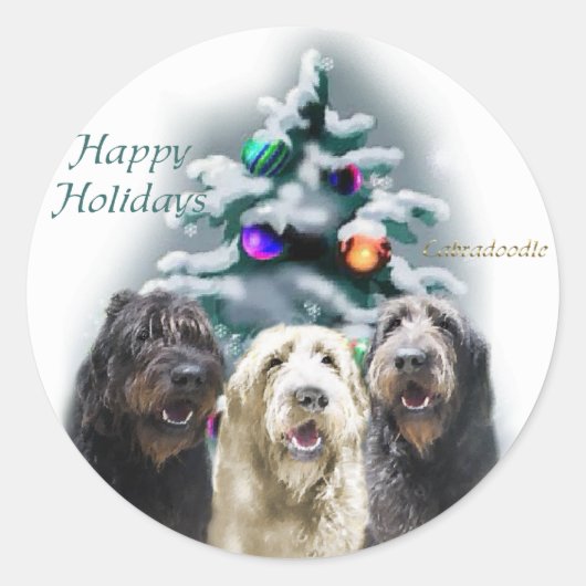Labradoodle kerstcadeaus ronde sticker (Voorkant)