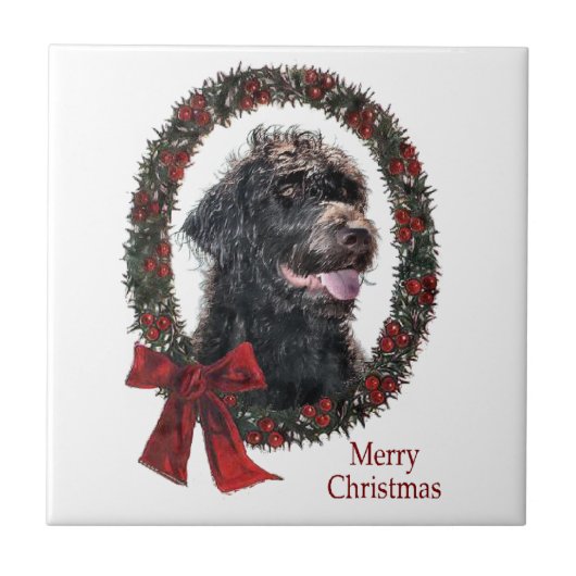 Labradoodle kerstcadeaus tegeltje (Voorkant)