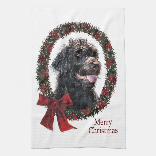 Labradoodle kerstcadeaus theedoek (Verticaal)