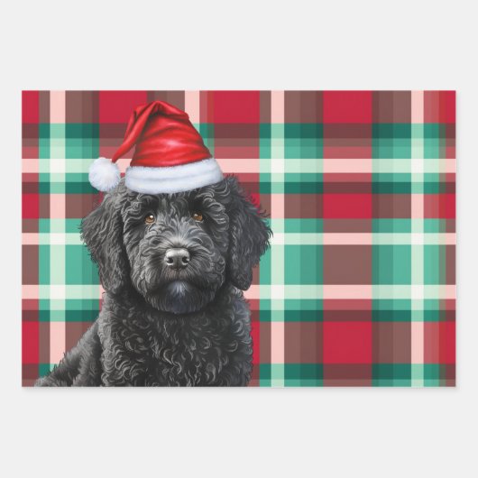 Labradoodle Kersthond Rood en Groen Plakken Inpakpapier Vel (Voorkant 3)