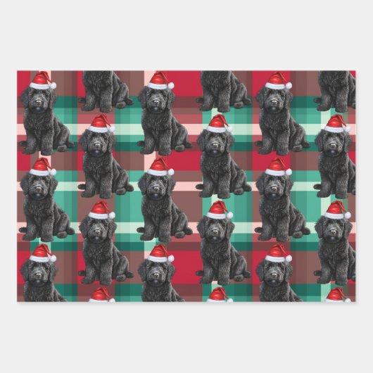 Labradoodle Kersthond Rood en Groen Plakken Inpakpapier Vel (Voorkant 2)