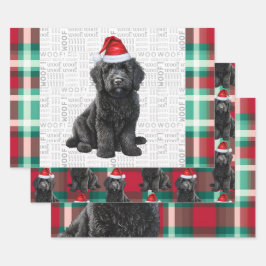 Labradoodle Kersthond Rood en Groen Plakken Inpakpapier Vel