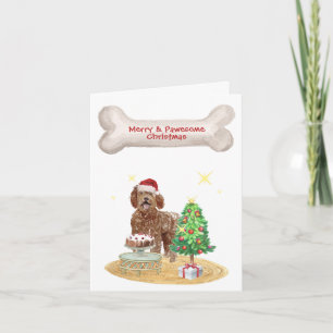 Labradoodle Kerstman Hoed Kerstboom Feestdagen Kaart