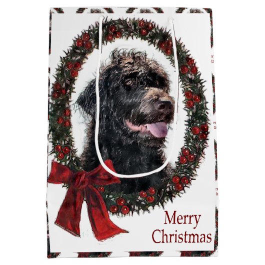 Labradoodle Kerstmis Medium Cadeauzakje (Achterkant)