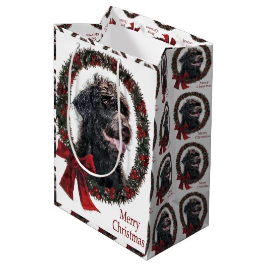 Labradoodle Kerstmis Medium Cadeauzakje (Achterkant Gekanteld)