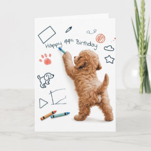 Labradoodle krabbelt voor 99ste verjaardag kaart