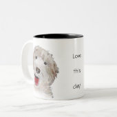 Labradoodle lachende hond tweekleurige koffiemok (Voorkant links)