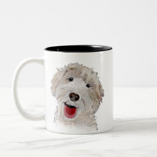 Labradoodle lachende hond tweekleurige koffiemok (Links)